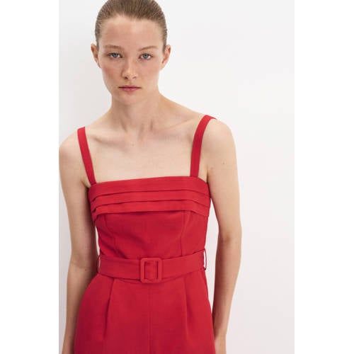 Mango Rood Jumpsuit Met Ceintuur En Linnen