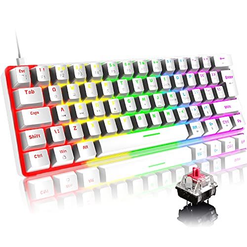 FELiCON Mini 60% Mechanisch Gaming-Toetsenbord - 62 Toetsen - RGB - Wit/Rood Schakelaar