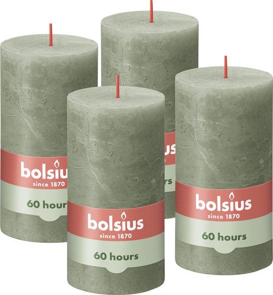 Bolsius Rustieke Kaars - Olijf Groen - 13cm - 4 stuks
