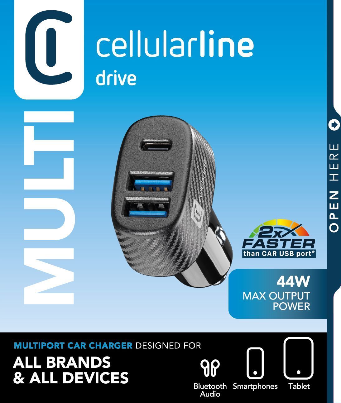Cellularline Car Multipower Trio - 43W - 3-Poorts USB Autolader - Zwart