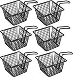 Excellent Houseware Frietmandje/patat serveermandje - 6x - zwart - metaal - 21 x 13 x 8,5 cm