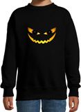 Bellatio Decorations Duivel gezicht Halloween - verkleed sweater - zwart - voor kinderen - horror trui / kleding / kostuum 122/128