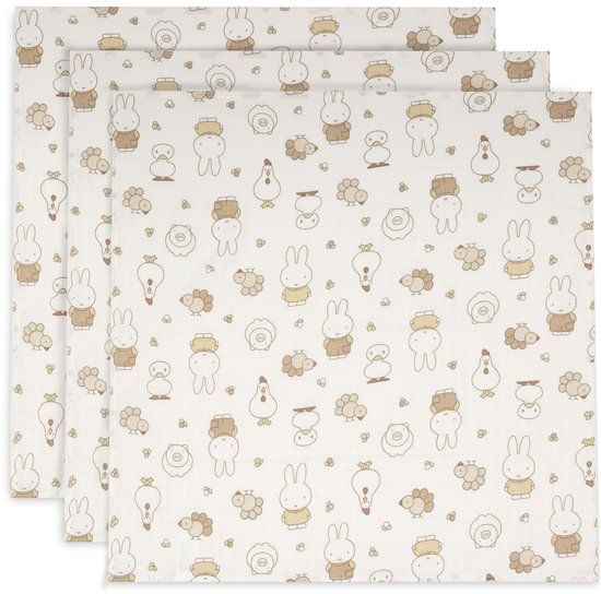 Jollein Hydrofiele Doek Small - 70x70cm - Miffy Family Farm - 3 Stuks
