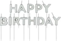 Folat Kaarsenset 'Happy Birthday' zilverkleurig