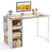 Bureau 115 x 59 cm, 5 compartiments, structure métallique, finition bois naturel et blanc