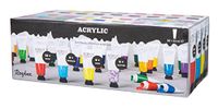 Rayher Acrylverfset, 36 verftubes van elk 22 ml, basis-/glitter-/metallic-/neonkleuren, voor beginners en professionele kunstenaars, voor vele ondergronden, sneldrogend, op waterbasis, lichtecht