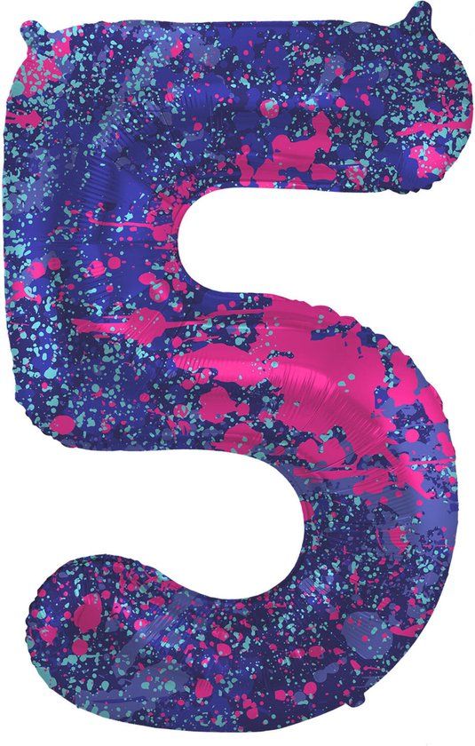 Folat Folieballon Cijfer 5 Paint Splash - 86 cm