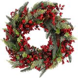 Mica Decorations Norah Kerstkrans met Dennenappels - Decoratie de Noël avec un Look Traditionnel - Couronne de porte pour le couloir ou la porte d'entrée - H13 x Ø50 cm - Rouge et Vert