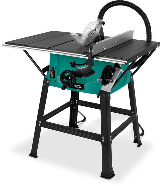 VONROC Zaagtafel 2000W – Ø250mm - Groot werkblad - Zaaghoek instelbaar van 0° tot 45° - Met soft-start technologie - Incl. 60T zaagblad en onderstel