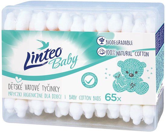Linteo Papieren wattenstaafjes 65 stuks - Baby oorstaafjes