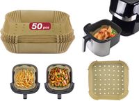 Beper C103ACC003 Bakpapier voor de airfryer, set van 50 stuks, 20 x 20 cm, vierkant bakpapier, antiaanbaklaag en biologisch afbreekbaar