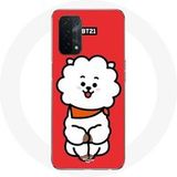 Maniacase Hoesje voor Oppo A74 BTS Bangtan Boys BT21 RJ van Jin Rode Achtergrond