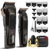 Tondeuse à cheveux hommes - Sans fil - Kit de coiffure - 6500 tr/min - Noir-or - Avec 10 sabots et sac de rangement