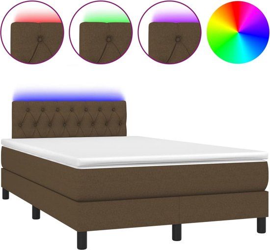 vidaXL Boxspring met matras en LED stof donkerbruin 120x200 cm