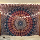 Bless International Handgemaakte Indiase hippie boheemse wandkleed beddengoedset, pauwenmotief, Wandkleed (goud, blauw, tweepersoonsmaat (54 x 72 inch) (140 x 185 cm))