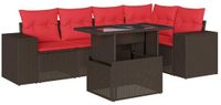 vidaXL 6-delige tuinbankset met kussens, bruin, polyrotan