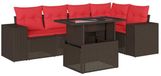 vidaXL salon de jardin 6 pièces avec coussins, marron, polyrotin