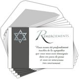 C5271 bedankkaarten "bedankkaart", 5 identieke kaarten met zilveren tekst + 5 witte enveloppen, formaat 9 x 14 cm, symbool Davidster, dood, obsgraque rouw, zak, gemaakt in Frankrijk