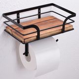 Unyqoos ® Toiletpapierhouder aan de muur met houten plank en opbergdoos voor vochtige doekjes