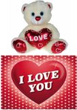 Krueger ours en peluche - 15 cm - blanc/rouge - Saint-Valentin Cœur d'amour