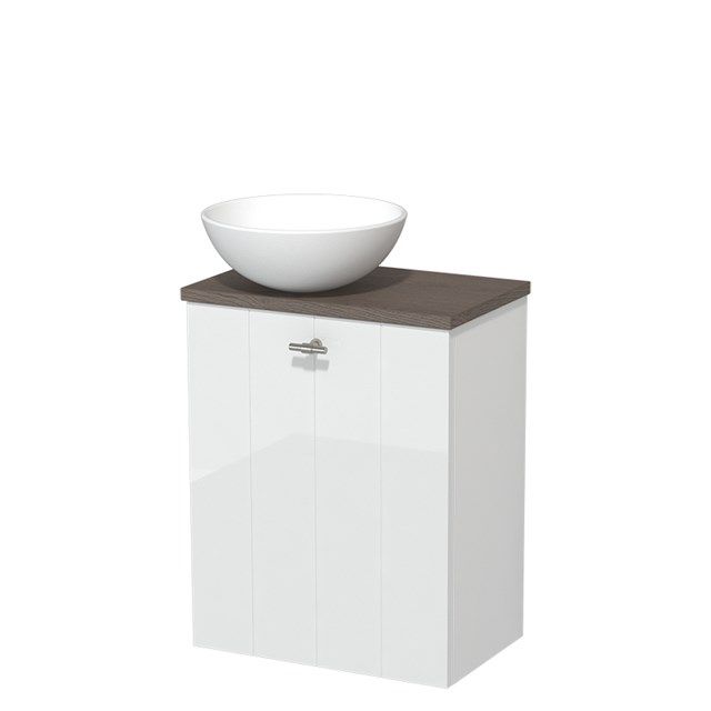 Maxaro Toiletmeubel met Waskom Keramiek Modulo Hoogglans Wit Lamel 41 cm Donkerbruin Eiken Blad