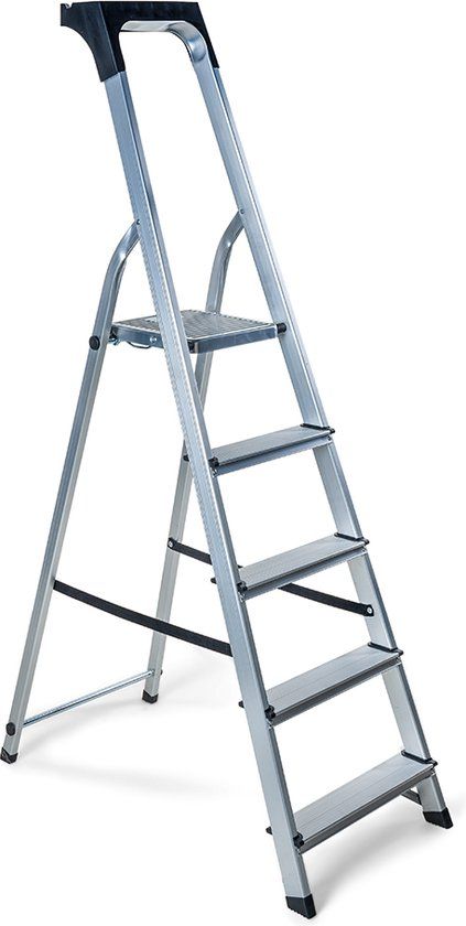 Wicotex Huishoudtrap - Keukentrap 5 treden - Aluminium - Extra Verdikt Aluminium - voor Particulier en Professioneel gebruik