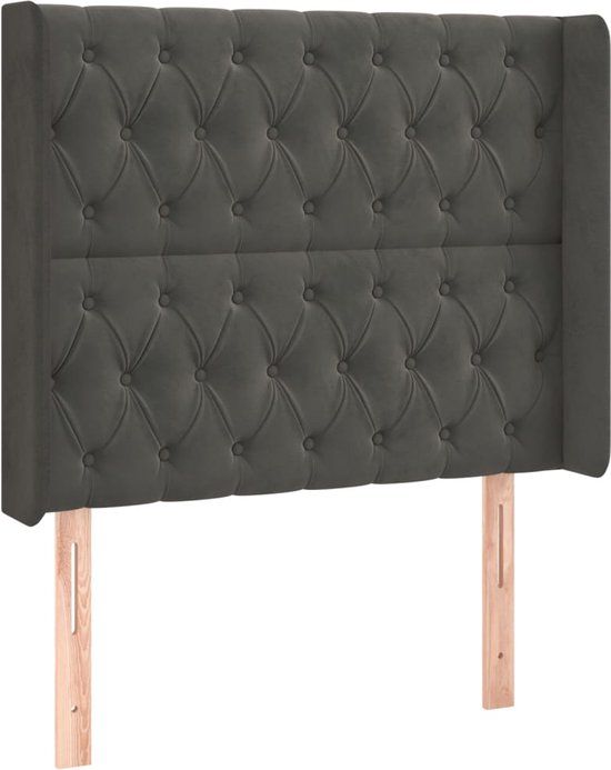 vidaXL Hoofdbord met randen 103x16x118/128 cm fluweel donkergrijs