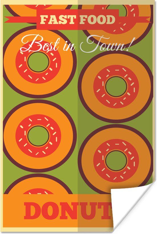 PosterMonkey Poster Donuts - Vintage - Mancave - Fast food - Best in town! - 120x180 cm XXL