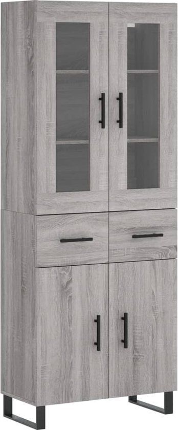 vidaXL Hoge kast bewerkt hout grijs sonoma eikenkleurig 69,5x34x180 cm