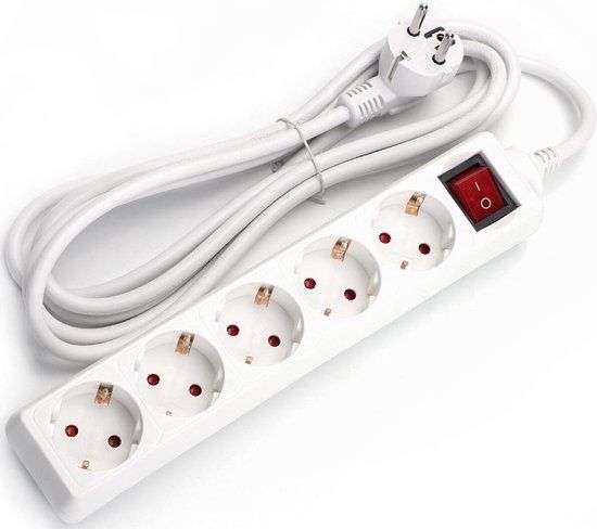 BES LED Stekkerdoos met Schakelaar - 5 Meter - 5 Stopcontacten - Wit