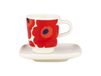 Marimekko Unikko tasse à espresso et soucoupe, blanc-rouge-bleu