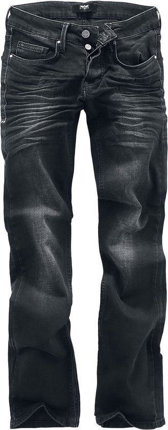 Black Premium by EMP Zwarte medium rise jeans met lichte wash - comfortabele pasvorm met uitlopende pijpen en contrasterende stiksels aan de zijkanten - Heren - W30L32