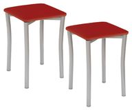 2 tabourets de cuisine, revêtement en cuir artificiel rouge, pieds ronds en métal, hauteur d'assise 45 cm