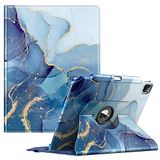 Fintie Étui pour iPad Pro 12.9 2021 5e Génération/iPad Pro 12.9 4e Gén 2020/3e Gén 2018 360 Degrés Étui de Protection Réglable avec Porte-Crayon, Veille/Réveil Automatique, (Z-Marbre Bleu)