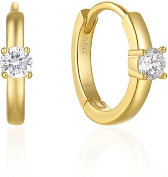 Elenza AMS Elenza Klassieke Goudkleurige Oorbellen met Solitaire Zirkonia - Tijdloze Dames Sieraden