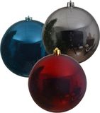 Decoris Kaemingk B.V. 3x stuks grote kerstballen van 20 cm glans van kunststof zilver blauw en rood
