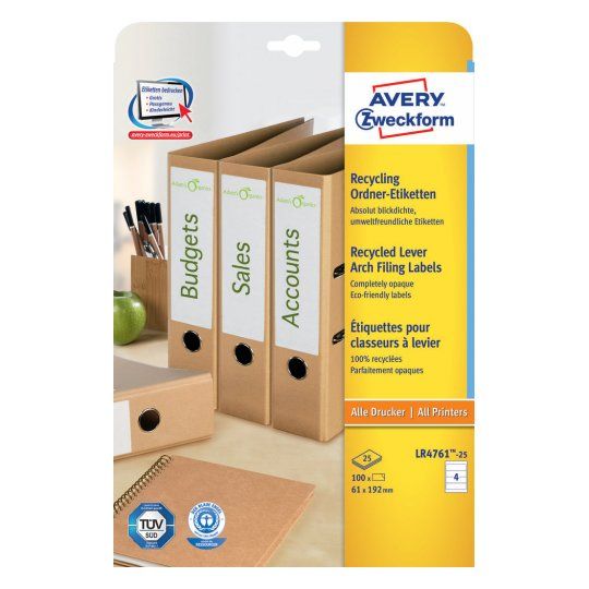 Avery LR4761-25 - Etiket - wit - papier - universeel - TÜV SÜD