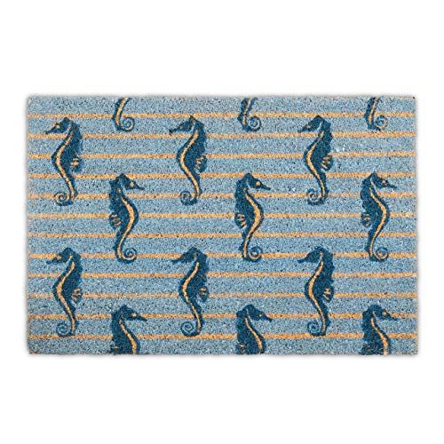 Relaxdays Deurmat kokos zeepaardjes print - 60x40 cm - blauw/natuur