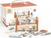 Speedy Monkey SP3017 2-in-1 werkbank, gereedschapskist 25 x 13,5 x 15 cm, kleurrijk, houten speelgoed voor kinderen, liefdevolle details, leuk cadeau-idee
