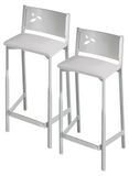 2 tabourets de cuisine, hauteur d'assise de 60 cm, revêtus de similicuir, couleur grise