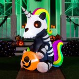 Merkloos Opblaasbaar Skelet Eenhoorn - Tuindecoratie Halloween - Feestelijke Decoratie - Ingebouwde LED Verlichting - 152 cm Hoog - Multicolor