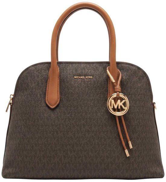 Michael Kors Freddie Large Dome Chain Satchel Handtas Vrouwen Bruin Textiel
