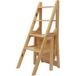 Chaise d'échelle pliable à 4 marches - En bois de pin - Échelle de bibliothèque double usage - Tabouret à 4 marches - Support d'exposition pour l'intérieur et l'extérieur