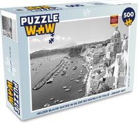MuchoWow Puzzel Helder water in de zee bij Napels in Italië - zwart wit - Legpuzzel - Puzzel 500 stukjes