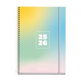 Miquelrius Schoolagenda 2025/2026, 10 maanden: september tot juni, formaat 117 x 174 mm, dagweergave, omslag van karton, spiraalbinding, wit, Spaans-Engels