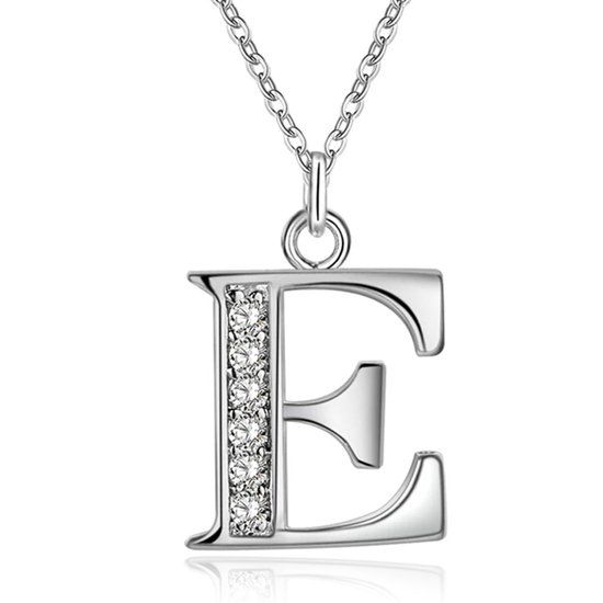 LGT JWLS Lookinggoodtoday Zilverkleurige Letter E Dames Ketting met Zirkonia