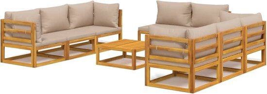 vidaXL 9-delige Loungeset met kussens massief hout taupe