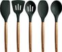 Set d'ustensiles de cuisine antiadhésifs en silicone avec manche en bois d'acacia naturel, résistant aux hautes températures, vert