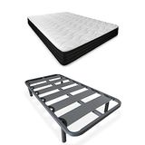 DUÉRMETE ONLINE Compleet bed met omkeerbare visco-matras (winter/zomer) + versterkte lattenbodem 40 x 30 mm met metalen poten, gelegeerd staal, grijs, 90 x 190 cm