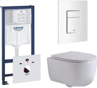 QeramiQ Dely Swirl Toiletset - 36.5x 53cm - Grohe Rapid inbouwreservoir - slim zitting - witte bedieningsplaat - rechthoekige knoppen - wit mat